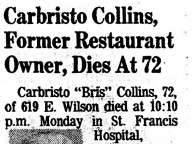 Cabristo Collins, Former Restaurant Owner, Dies at 72