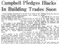 Campbell Pledges Blacks in Building Trades Soon